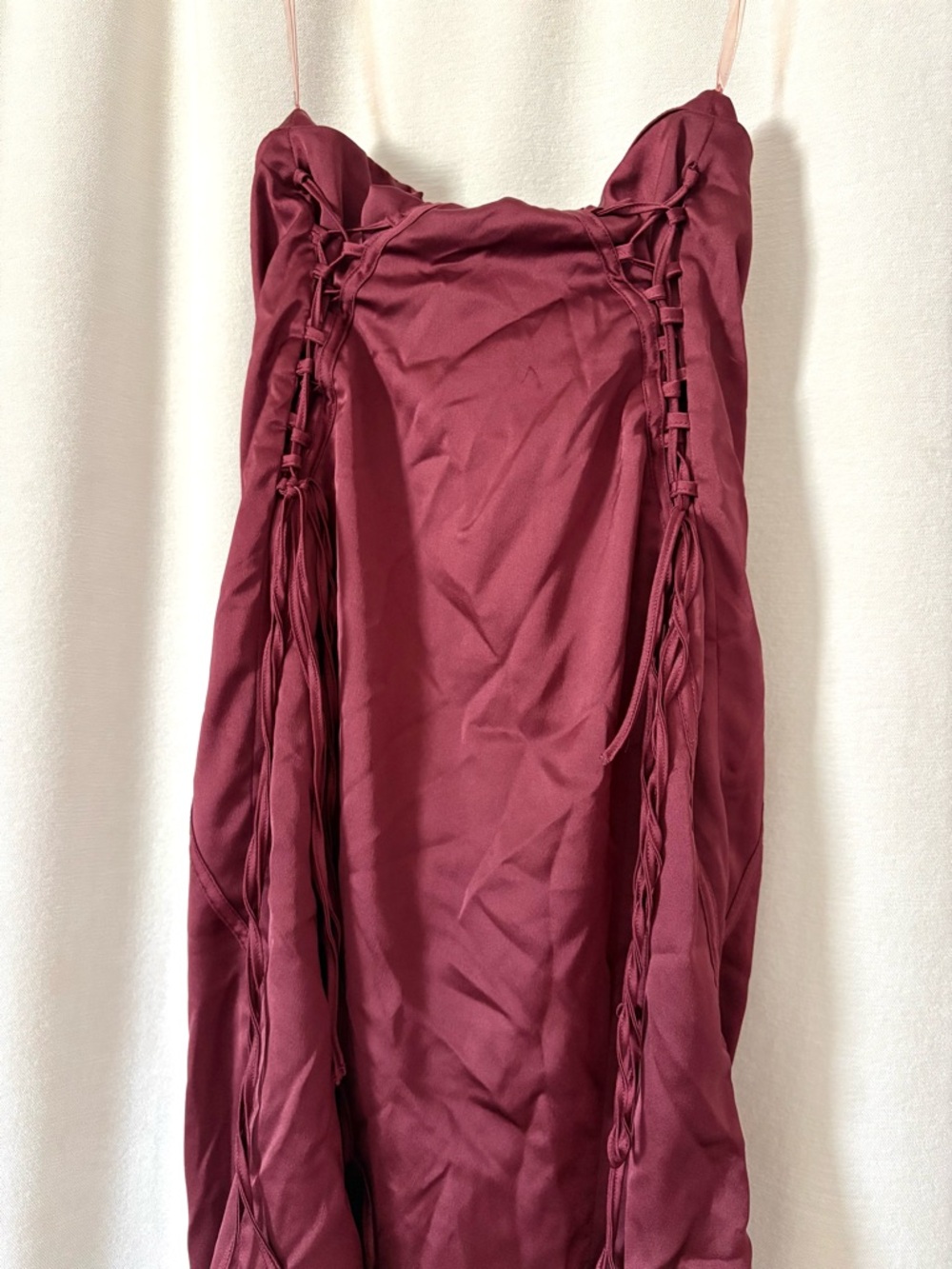 House of CB Sidonie Wine Satin Lace Up Midi Skirt size S - Picture 10 of 12